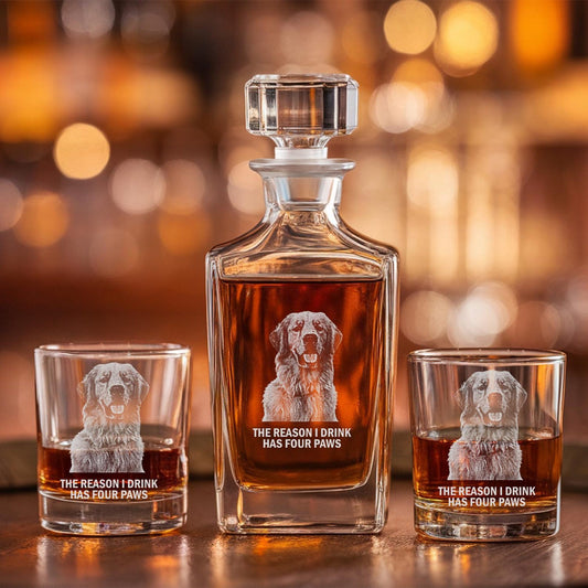 TND068 Custom Engraved Decanter with Dog Photo, Personalized Father's Day Gift for Dog Lover or Pet Owner, Dog Lover Gift