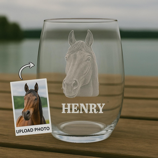 Custom Photo Horse Stemless Wine Glass | Personalized Horse Photo Stemless Wine Glass | Gift For Horse Lover