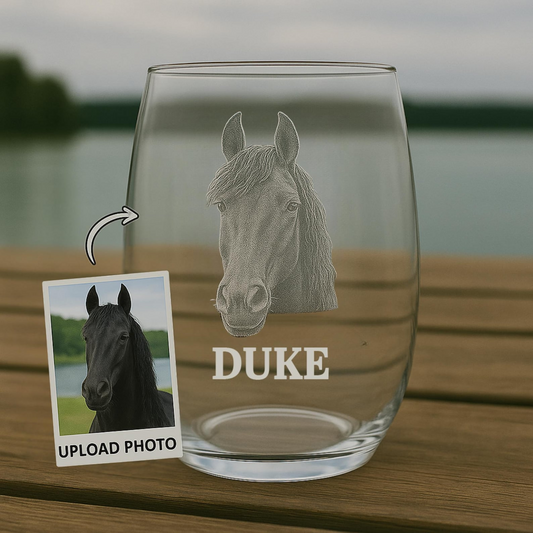 Custom Photo Horse Stemless Wine Glass | Personalized Horse Photo | Gift For Horse Lover