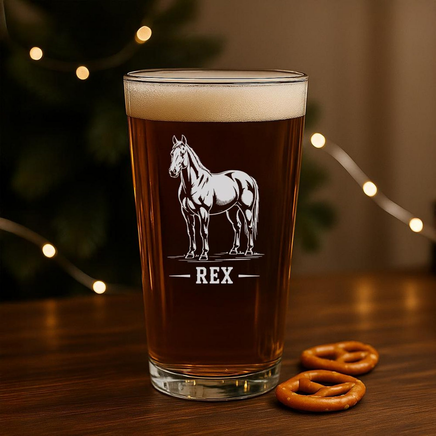 Custom Name Quarter Horse Pint Glass | Etched Quarter Horse Silhouette Beer Glaass | Gift For Horse Lovers