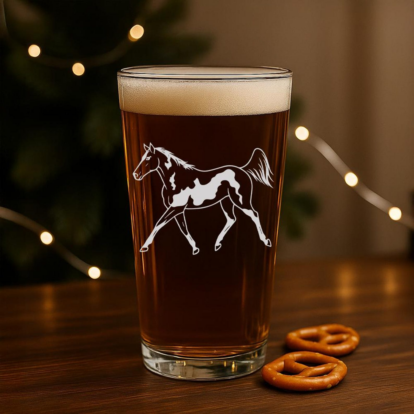 American Paint Horse Pint Glass | Etched American Paint Horse Silhouette Beer Glaass | Gift For Horse Lovers