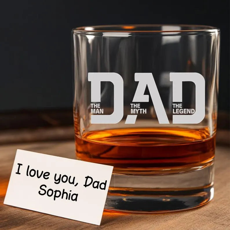 Personalized Dad Glass | The Man The Myth The Legend Glass | Gift For New Dad | Engraved Whiskey Glass