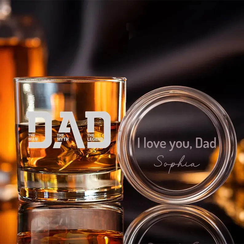 Personalized Dad Glass | The Man The Myth The Legend Glass | Gift For New Dad | Engraved Whiskey Glass