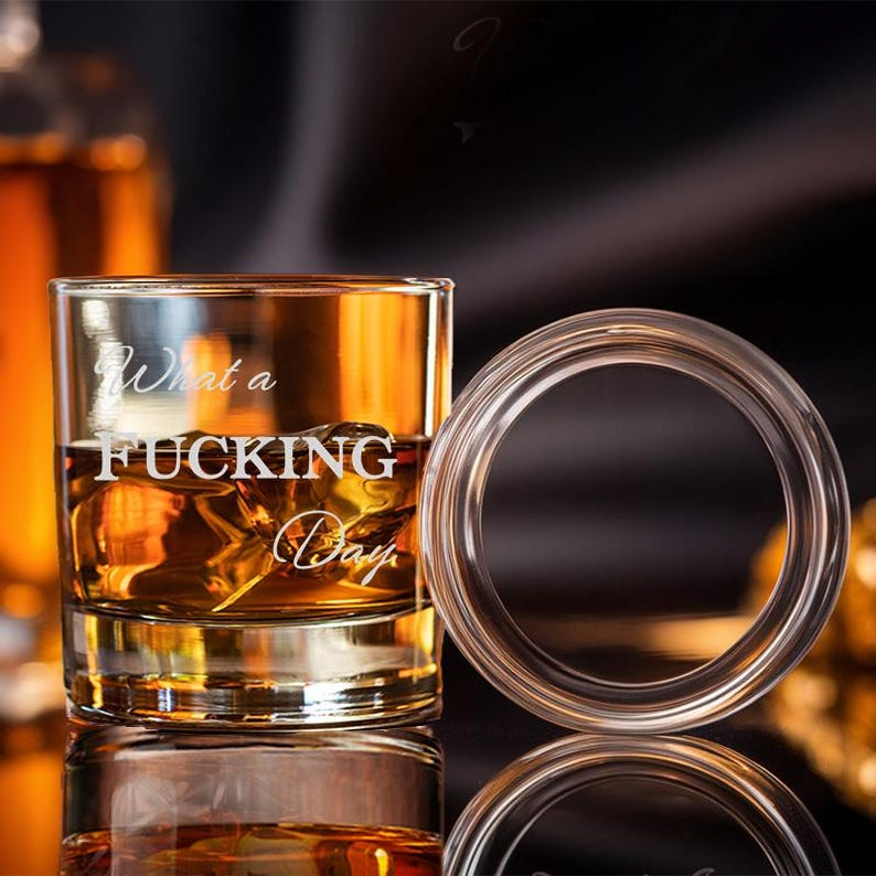 What A F-cking Day Whiskey Glass | Engraved Whiskey Glass | Funny Gift For Friend
