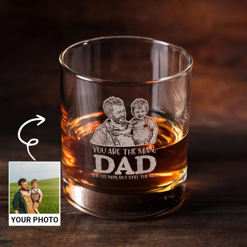 Custom Photo Dad And Son Whiskey Glass | Engraved Whiskey Glass | Father's Day Gift