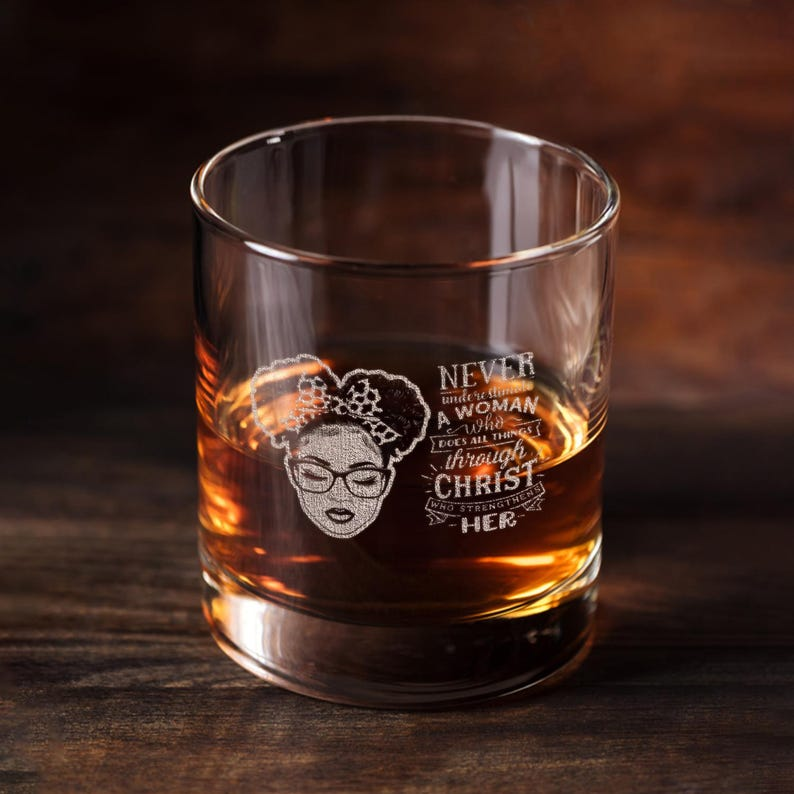 Bible Quote Black Women Whiskey Glass | Engraved Whiskey Glass | Gift For Friend
