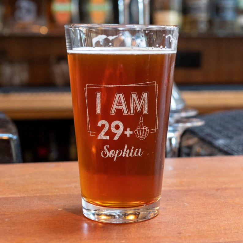 Custom Name And Age Pint Glass | Engraved Beer Glass | Gift For Birthday