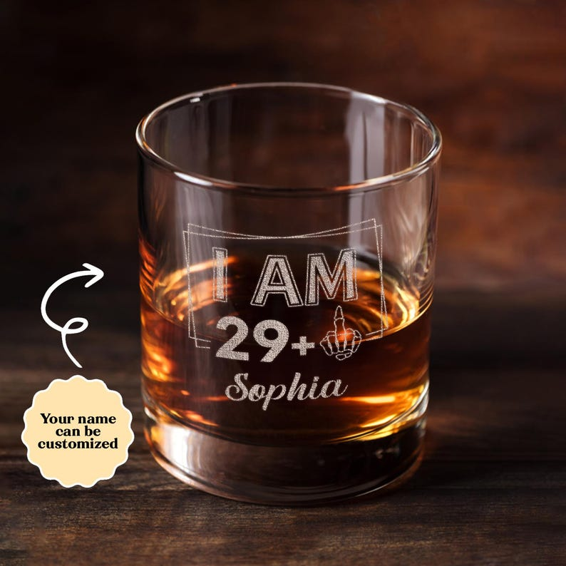 Custom Name And Age Whiskey Glass | Engraved Whiskey Glass | Gift For Friend