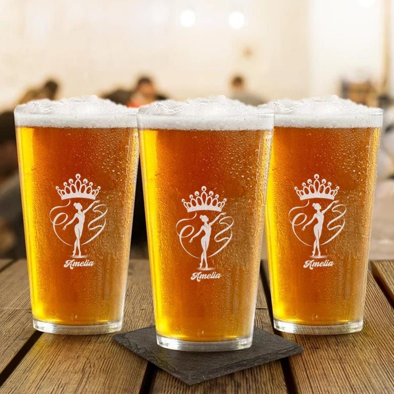 Personalized Gymnast Girl Pint Glass | Custom Name Gymnast Engraved Beer Glass | Gift For Mom