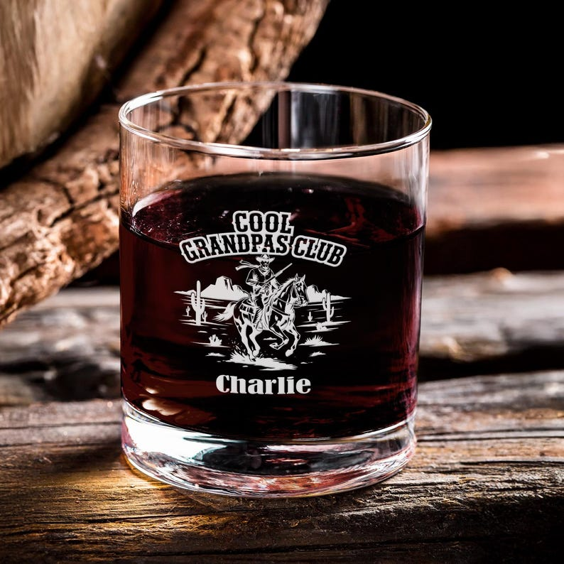 Personalized Cool Grandpas Decanter Set And Whiskey Glasses | Engraved Whiskey Decanter Set | Birthday Gift For Dad