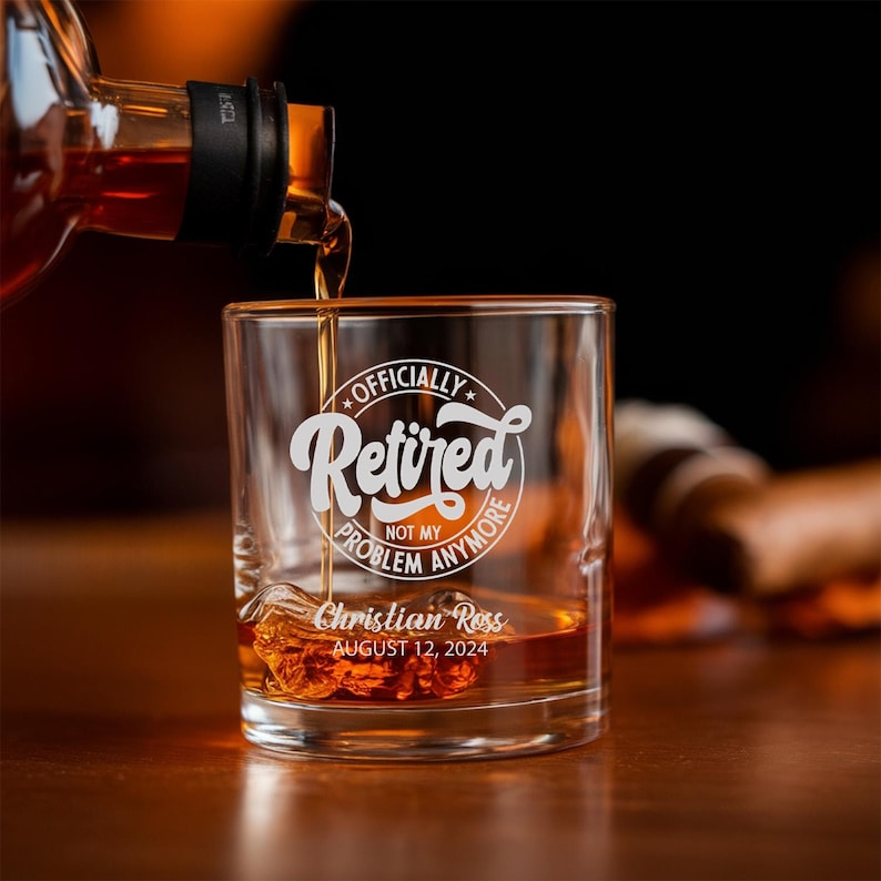 Officially Retired Not My Problem Whiskey Decanter Set With Glasses | Happy Retirement Gift | Engraved Gift For Retirement TND001