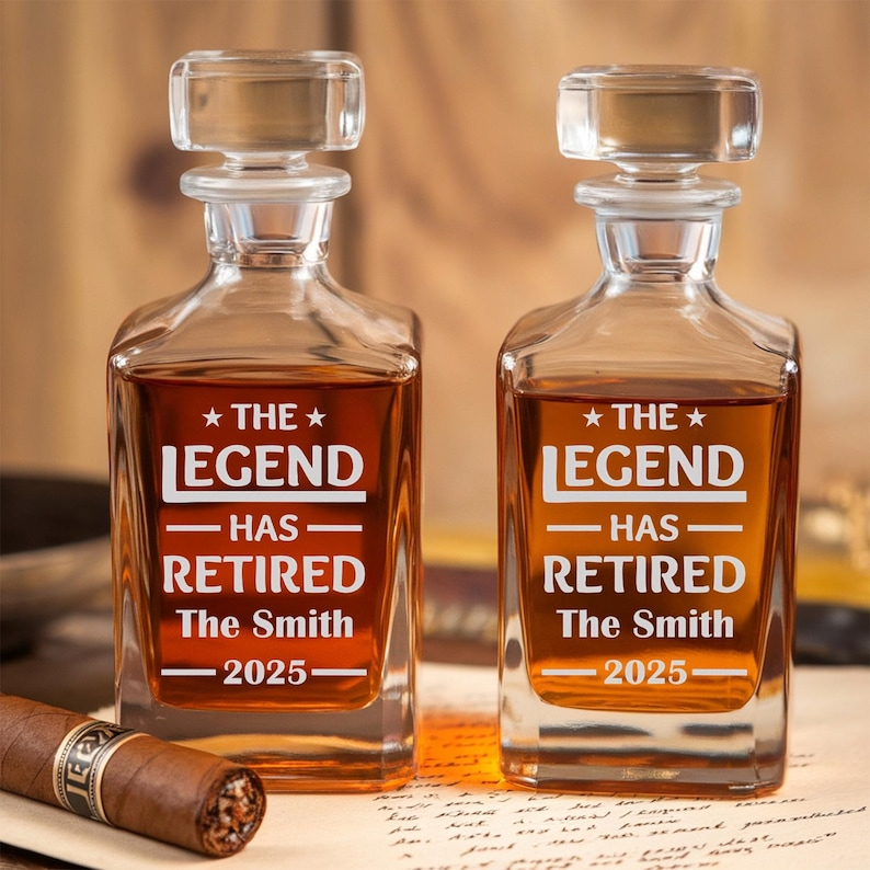 The Legend Has Retired Whiskey Decanter Set With Glasses | Happy Retirement Gift | Gift For Retirement