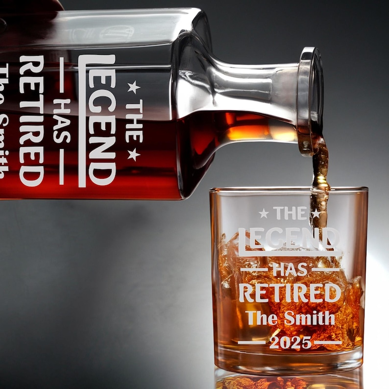 The Legend Has Retired Whiskey Decanter Set With Glasses | Happy Retirement Gift | Gift For Retirement