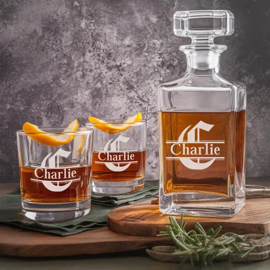 Personalized Logo With Name Decanter Set And Whiskey Glasses | Engraved Whiskey Decanter Set | Birthday Gift