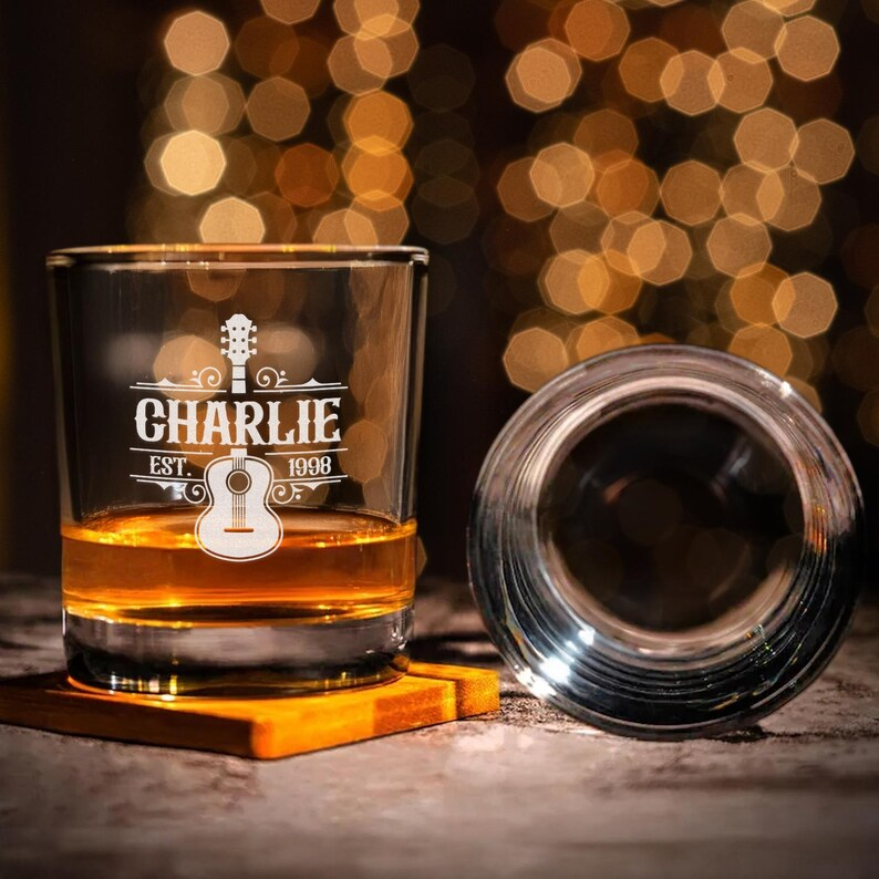 Personalized Logo Name Guitar Player Decanter Set And Whiskey Glasses | Engraved Whiskey Decanter Set | Gift For Music Lover