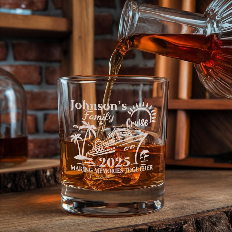 Personalized Family Cruise 2025 Name Decanter Set And Whiskey Glasses | Engraved Whiskey Decanter Set | Gift For Family