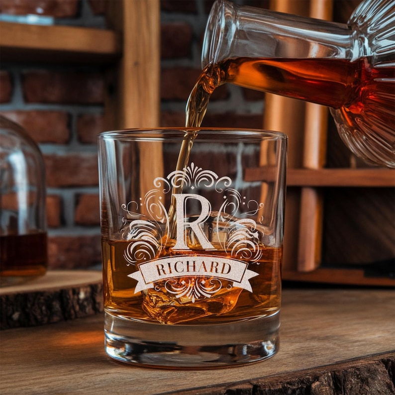 Personalized Monogram Initial Letter Name Decanter Set And Whiskey Glasses | Engraved Whiskey Decanter Set | Birthday Gift