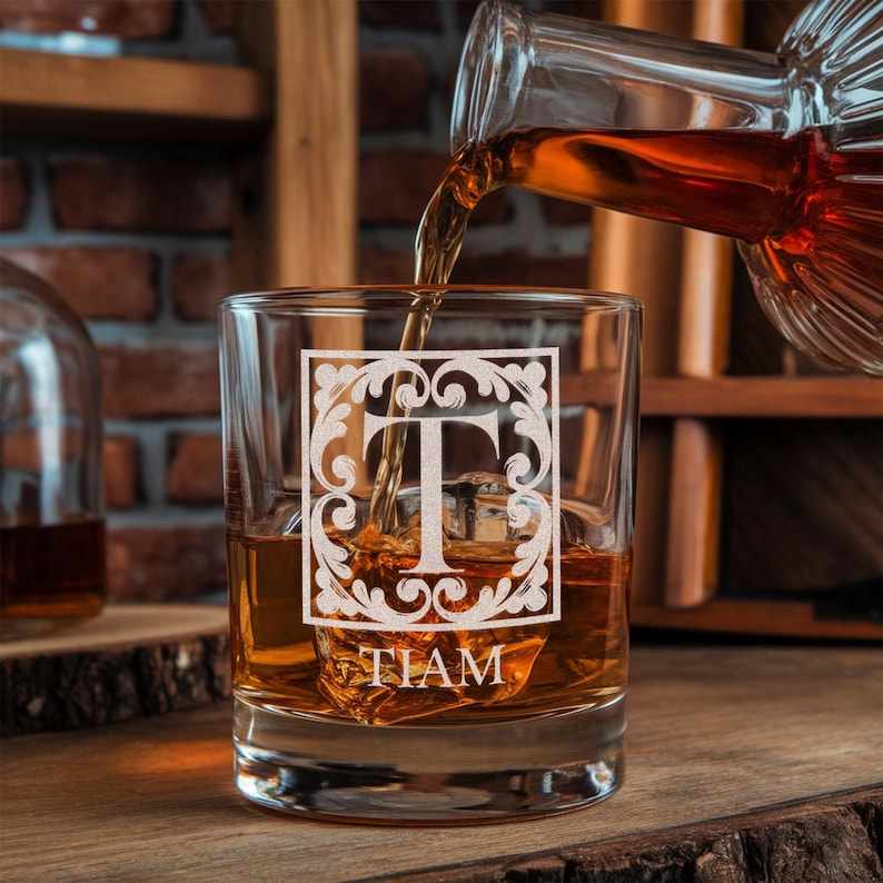 Custom Monogram Initial Letter Name Decanter Set And Whiskey Glasses | Engraved Whiskey Decanter Set | Birthday Gift