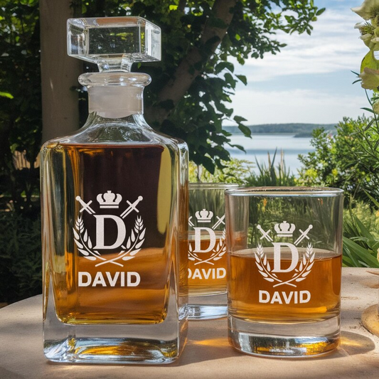 Personalized Monogram Initial Letter Name Decanter Set And Whiskey Glasses | Engraved Whiskey Decanter Set | Birthday Gift