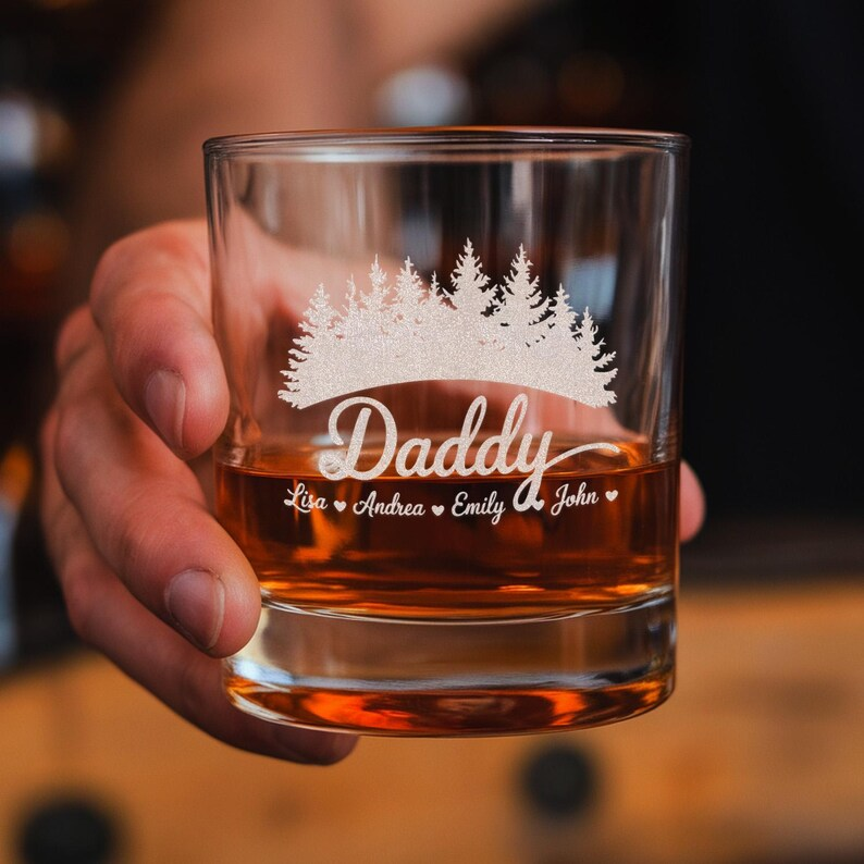 Personalized Mountain Daddy Name Decanter Set And Whiskey Glasses | Engraved Whiskey Decanter Set | Gift For Dad