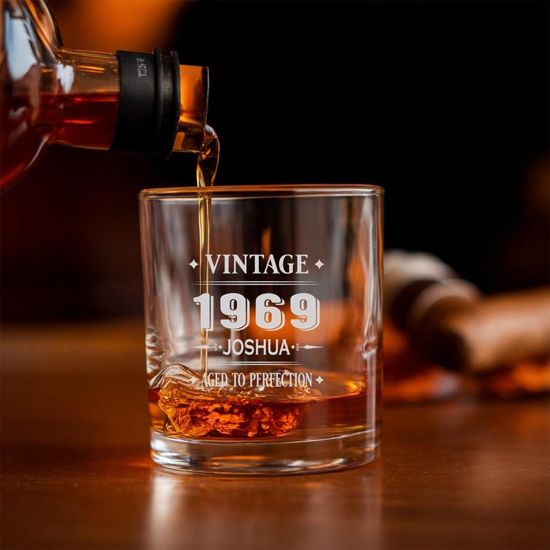 Custom Name And Year Aged To Perfection Decanter Set And Whiskey Glasses | Engraved Whiskey Decanter Set | Gift For Dad