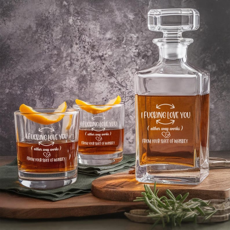 Funny I F-king Love You Decanter Set And Whiskey Glasses | Engraved Whiskey Decanter Set | Gift For Boy Friend