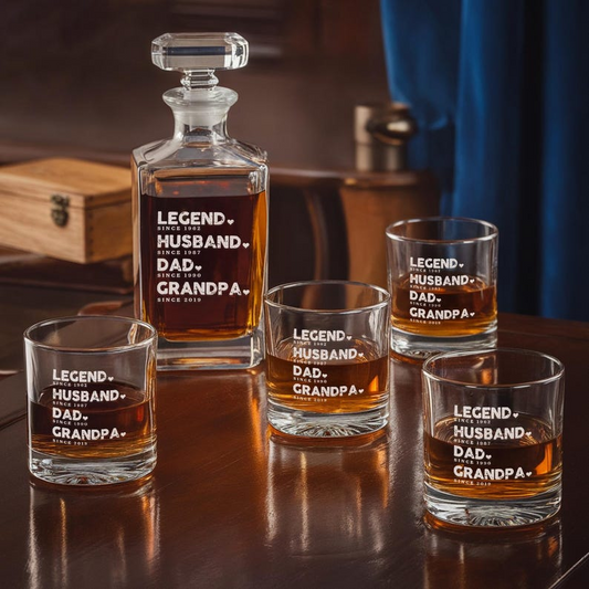 Personalized Legend Father Decanter Set And Whiskey Glasses | Engraved Whiskey Decanter Set | Gift For Dad