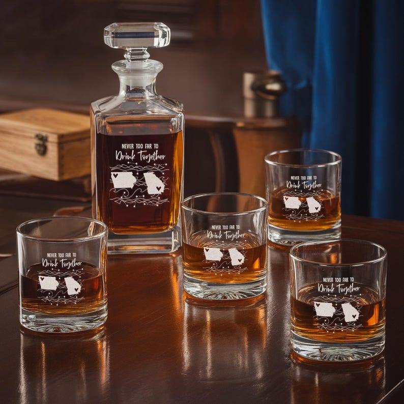 Personalized States Name Decanter Set And Whiskey Glasses | Engraved Whiskey Decanter Set | Gift For Friend