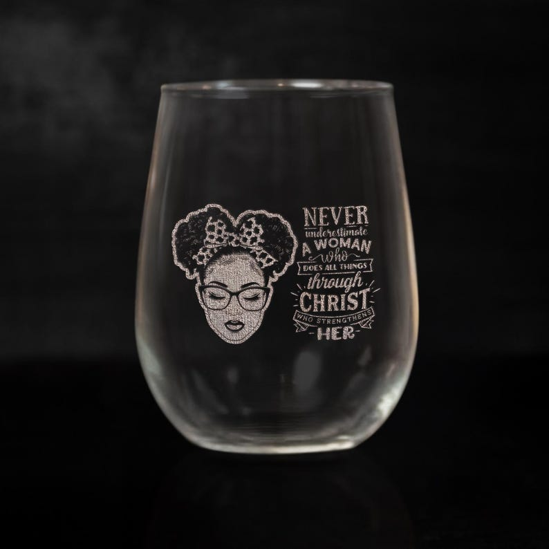 Bible Quote Black Women Holy Wine Glasses | Engraved Wine Glass | Gift For Friend