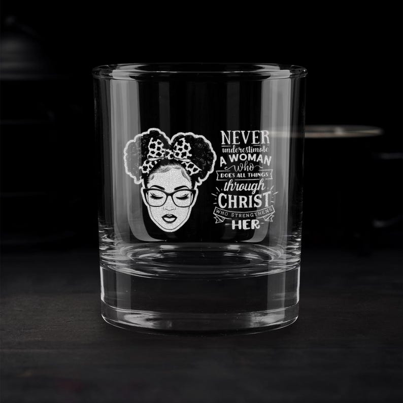 Bible Quote Black Women Whiskey Glass | Engraved Whiskey Glass | Gift For Friend