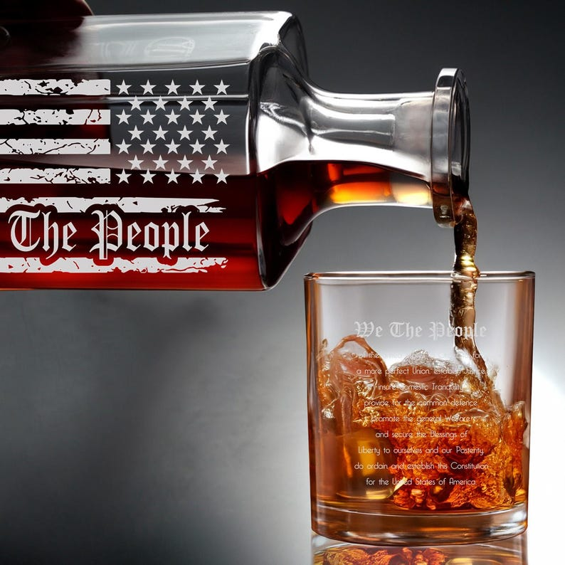 We The People American Flag Decanter Set And Whiskey Glasses | Engraved Whiskey Decanter Set