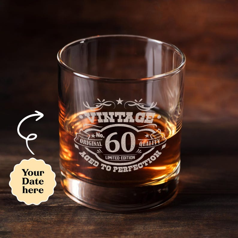 Custom Age Decanter Set And Whiskey Glasses | Aged To Perfection Engraved Whiskey Decanter Set | Gift For Birthday