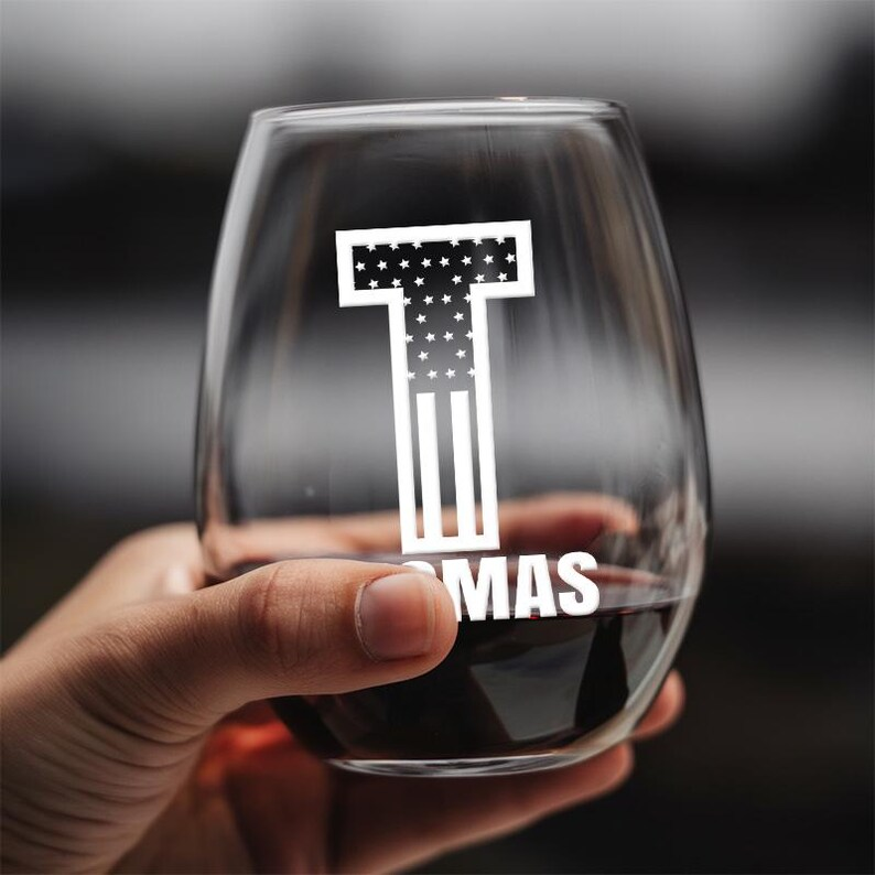 Custom Name American Flag Wine Glass | Engraved Wine Glass | Gift For Friend