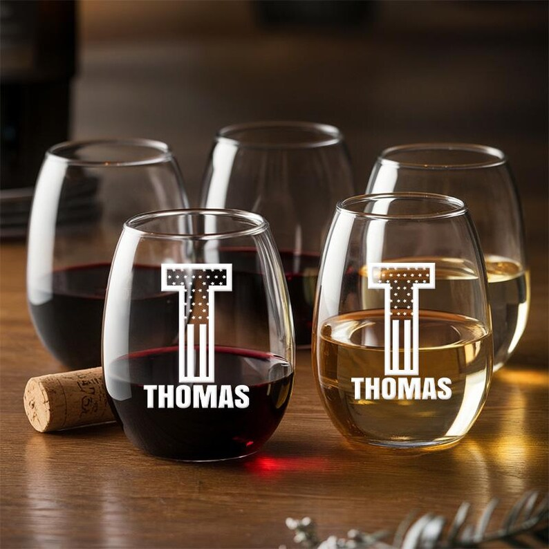 Custom Name American Flag Wine Glass | Engraved Wine Glass | Gift For Friend