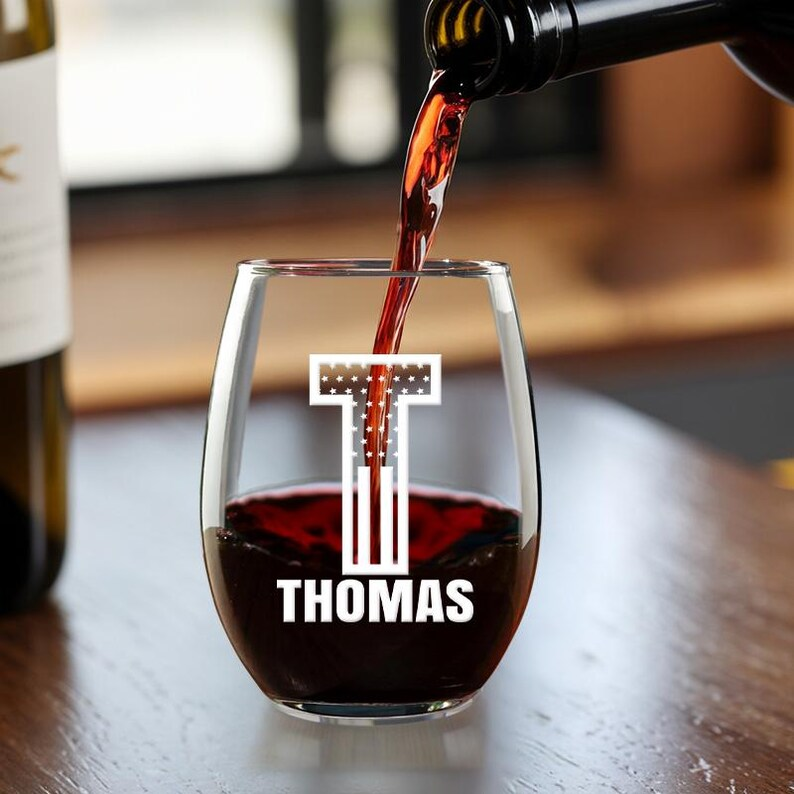 Custom Name American Flag Wine Glass | Engraved Wine Glass | Gift For Friend