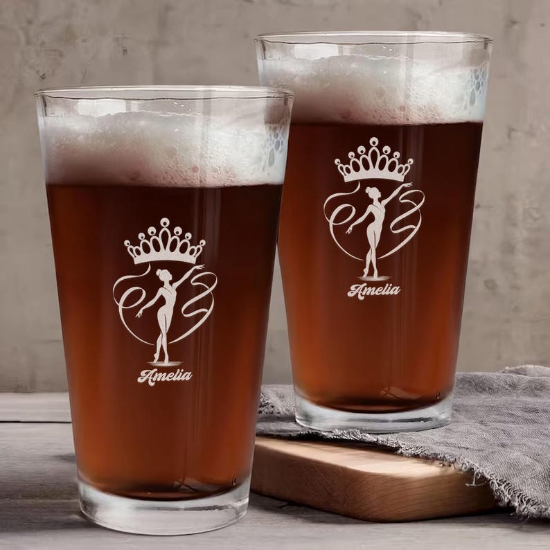 Personalized Gymnast Girl Pint Glass | Custom Name Gymnast Engraved Beer Glass | Gift For Mom