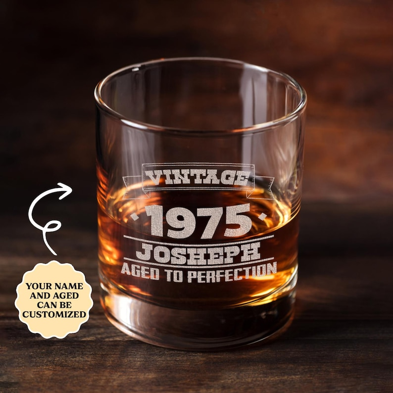 Personalized Aged to Perfection Whiskey Glass And Decanter Set | Custom Year Whiskey Glass | Engraved Gift For Friend