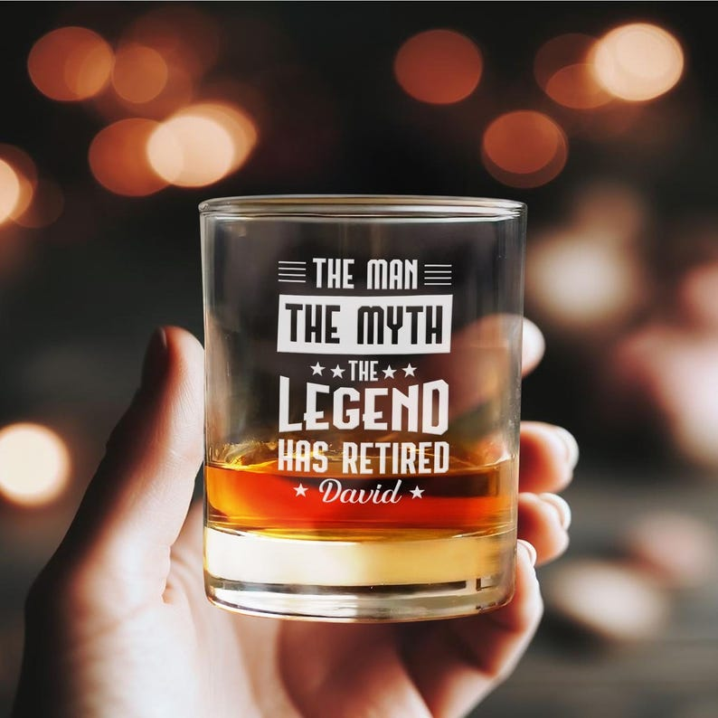 Personalized The Man The Myth The Legend Whiskey Glass And Decanter Set | Retirement Engraved Whiskey Glass | Funny Retired Gifts for Dad