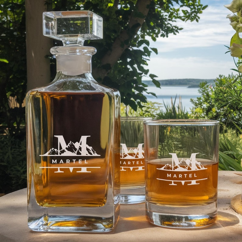 Personalized Monogram Initial Letter Name Decanter Set And Whiskey Glasses | Engraved Whiskey Decanter Set | Birthday Gift