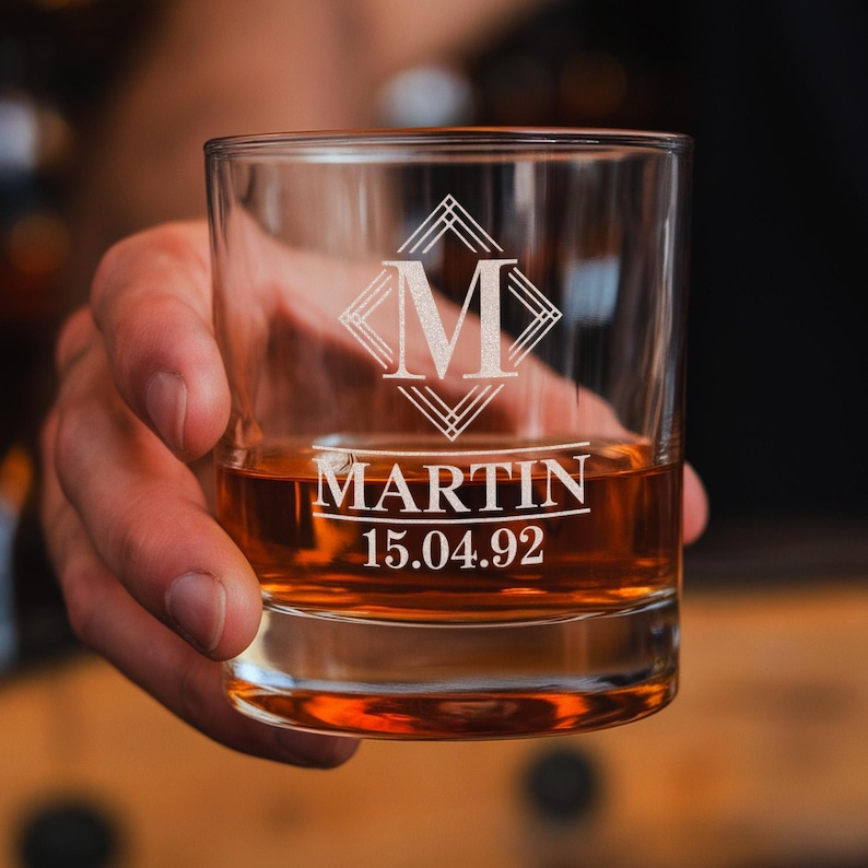 Personalized Monogram Initial Letter Name Decanter Set And Whiskey Glasses | Engraved Whiskey Decanter Set | Birthday Gift For Him