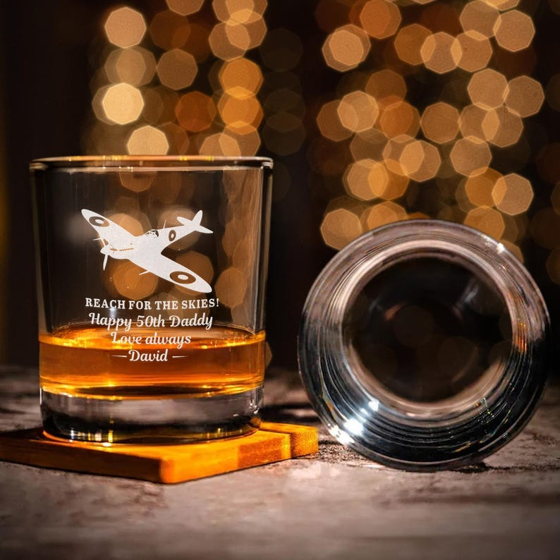 Personalized Name Reach For The Skies Decanter Set And Whiskey Glasses | Engraved Name Whiskey Decanter Set | Gift For Dad