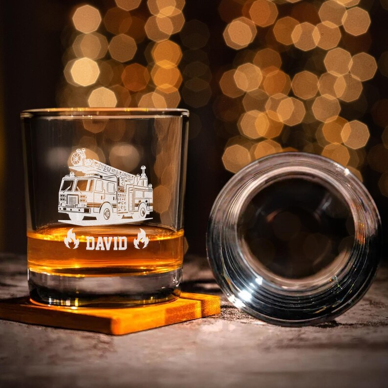 Personalized Fire Truck Decanter Set And Whiskey Glasses | Engraved Name Whiskey Decanter Set | Gift For Dad