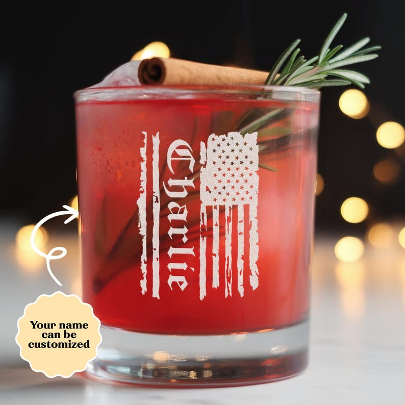 Personalized Name American Flag Decanter Set And Whiskey Glasses | Engraved Whiskey Decanter Set | Gift For Dad
