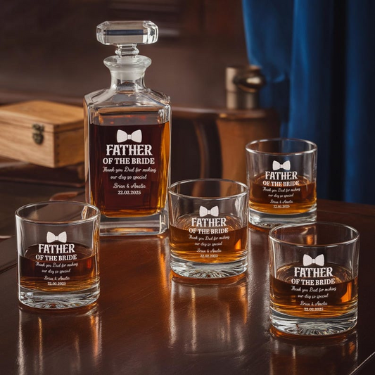 Personalized Dad's Bride Wedding Decanter Set And Whiskey Glasses | Engraved Whiskey Decanter Set | Bridesmaid Gift