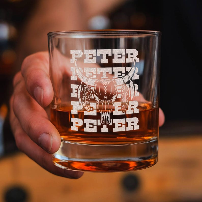 Personalized Cowboy Name Decanter Set And Whiskey Glasses | Engraved Whiskey Decanter Set | Gift For Dad
