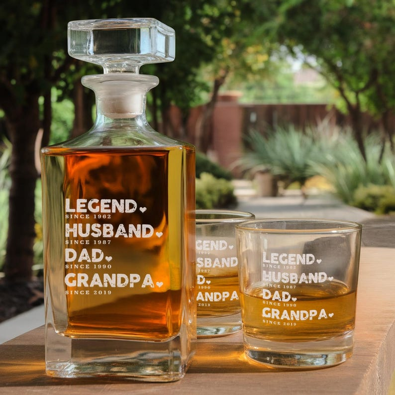 Personalized Legend Father Decanter Set And Whiskey Glasses | Engraved Whiskey Decanter Set | Gift For Dad