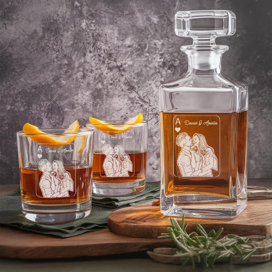 Custom Couple Name And Photo Decanter Set And Whiskey Glasses | Engraved Whiskey Decanter Set | Gift For Couple