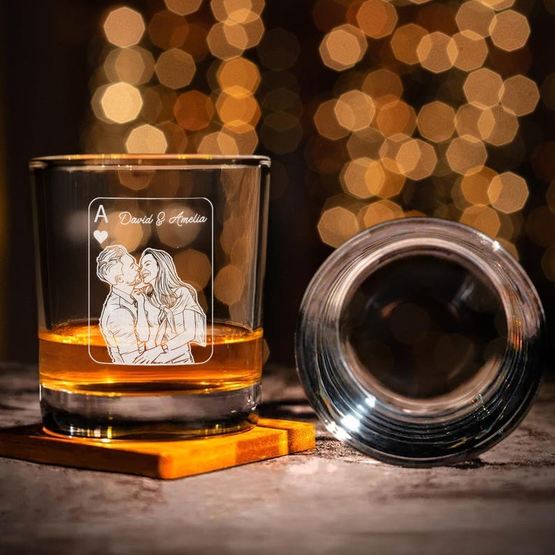Custom Couple Name And Photo Decanter Set And Whiskey Glasses | Engraved Whiskey Decanter Set | Gift For Couple
