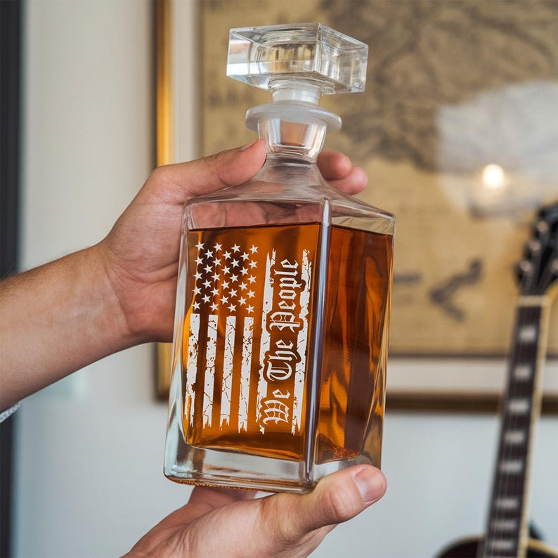 We The People American Flag Decanter Set And Whiskey Glasses | Engraved Whiskey Decanter Set