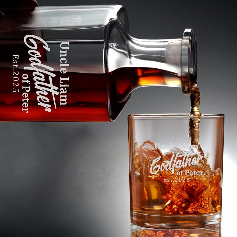 Godfather Personalized Name And Year Decanter Set And Whiskey Glasses | Engraved Whiskey Decanter Set